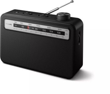 rádioprijímač philips tar2506 fm tuner tradičný dizajn režim hudba režim správy vstavaný reproduktor napájanie z batérií a zo siete výstup pre slúchadlá
