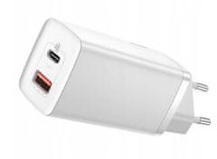 BASEUS Rýchlonabíjačka do siete GaN2 Lite USB+USB-C 65W biela