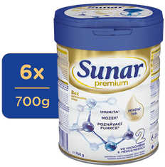 Sunar Premium 2, pokračovacie dojčenské mlieko, 6x 700g