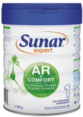 Sunar Expert AR & Comfort 1 počiatočné dojčenské mlieko pri grckaní, zápche a kolikách, 700g