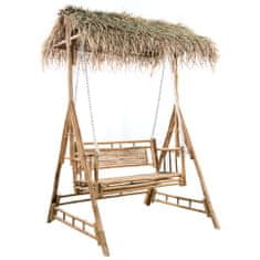 Vidaxl 2-miestna hojdacia lavička s palmovými listami a podložkou bambus 202 cm