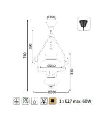 ACA Závesné svietidlo CHALET max. 60W/E27/230V/IP20