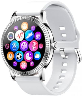 Inteligentné hodinky pre ženy Carneo Gear+ 2nd Gen. sledovanie tepu, kalórií, stresu, vzdialeností, krokov, spánku, vodotesné, dlhá výdrž, luxusný dizajn, silikónový remienok SpO2 merania krvného tlaku nízka hmotnosť mobilná aplikácia spárovanie cez telefón IP67 vodeodolnosť prachuvzdornosť luxusný dizajn dlhá výdrž batérie IPS LCD displej športové režimy analýza spánku