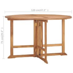 Vidaxl Skladací záhradný jedálenský stôl Ø120x75 cm tíkový masív