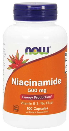 NOW Foods Vitamín B3 Nikotínamid (niacinamid), 500 mg, 100 kapsúl