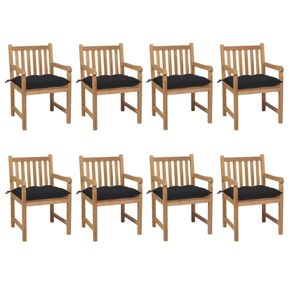 Petromila vidaXL Záhradné stoličky 8 ks s čiernymi podložkami tíkový masív
