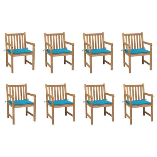 Vidaxl Záhradné stoličky 8 ks s modrými podložkami tíkový masív