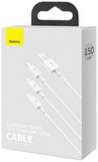 BASEUS Dátový kábel Superior 3v1 microUSB+Lightning+USB-C 1,5m 3,5A biely