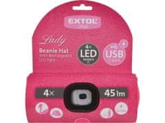Extol Lady Čiapka s čelovým svetlom, 4x LED, 45lm, 300mAh Li-ion, ružová, nabíjanie cez USB