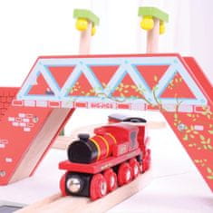 Bigjigs Rail Červená lokomotíva s tendrem + 3 koľaje