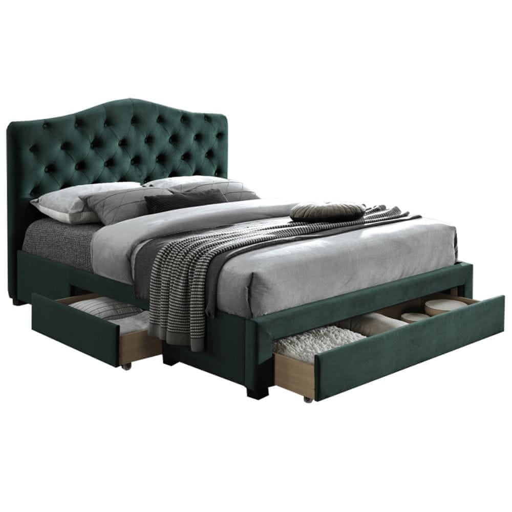 KONDELA Manželská posteľ s roštom Kesada 180x200 cm - smaragdová (Velvet)