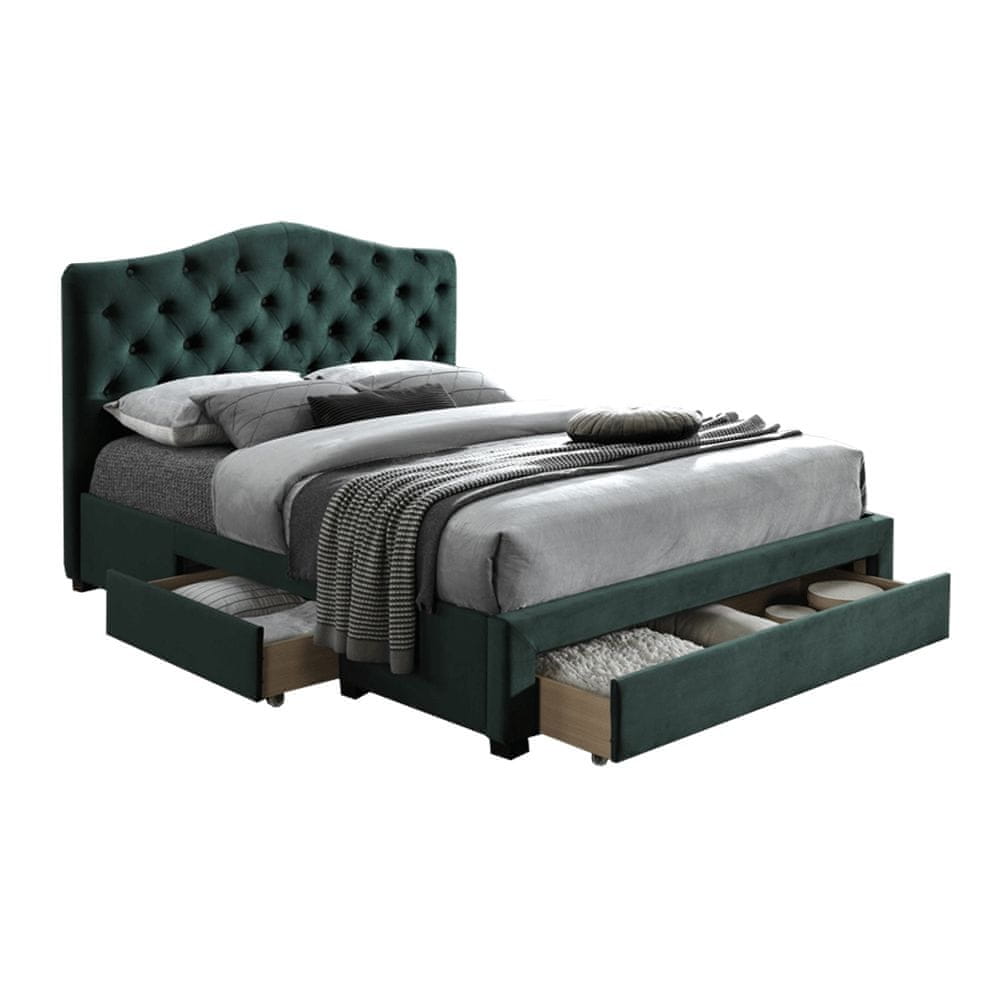 KONDELA Manželská posteľ s roštom Kesada 160x200 cm - smaragdová (Velvet)