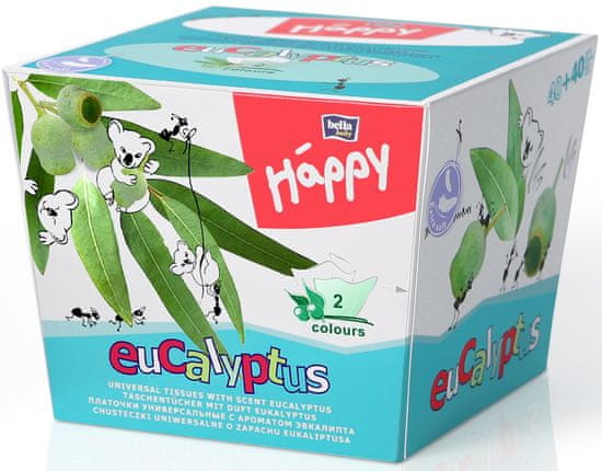 Bella Happy Detské papierové vreckovky s vôňou eukalyptu v krabičke - 80 ks
