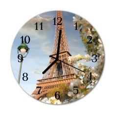 tulup.sk Sklenené hodiny okrúhle Eiffelova veža v paríži fi 30 cm čierne ruky
