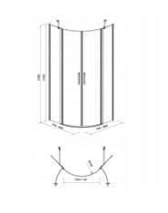 CERSANIT Moduo - štvrťkruhový sprchovací kút 80x80x195, chrómový profil-číre sklo, S162-009