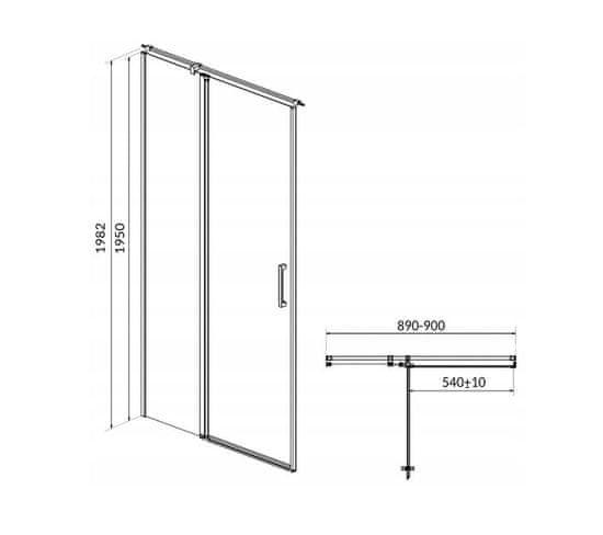 CERSANIT Moduo - Dvere do niky / Dvere pre sprchový kút, ľavé, 90x195cm, chrómový profil-číre sklo, S162-005