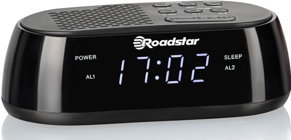 pekný rádiobudík Roadstar CLR-2477sleep snooze budík budenie alarmom alebo rádiom fm pll tuner 20 predvolieb napájanie z elektrickej siete lcd podsvietený displej