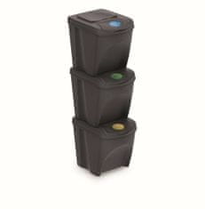 Prosperplast Sada 3 odpadkových košov SORTIBOX ANTRACIT 392X293X335 SADA 3 s čiernym vekom a nálepkami