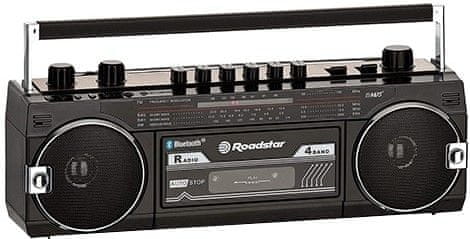 pekný retro rádiomagnetofón roadstar rcr 3025 ebt Bluetooth mikrofón slúchadlový výstup sd karty usb vstup reproduktory batériová prevádzka autostop funkcie