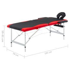 Vidaxl 2-zónový skladací masážny stôl čierno-červený hliníkový
