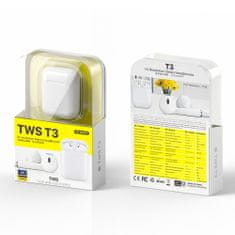 WK Design T3 TWS bezdrôtové slúchadlá, biele