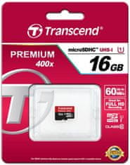 Transcend Micro SDHC Premium 400x 16GB 60MB/s UHS-I (TS16GUSDCU1)