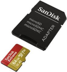 SanDisk Micro SDXC Extreme 64GB 160MB/s A2 UHS-I U3 V30 pre akčné kamery + SD adaptér, (Micro SDXC Extreme 64GB 160MB/s A2 UHS-I U3 V30 pre akčné kamery + SD adaptér) (SDSQXA2-064G-GN6AA)