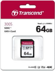 Transcend SDXC 300S 64GB 95MB/s UHS-I U3 (TS64GSDC300S)