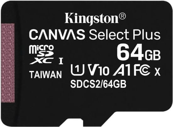 Kingston Micro SDXC Canvas salect Plus 100R 64GB 100MB/s UHS-I (SDCS2/64GBSP)