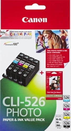 Canon CLI-526 Photo Value pack + 4x6 Photo Paper (PP-201 50sheets) (4540B017)