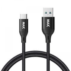 MAX kábel USB 3.0 - USB-C, 1 m, opletený, čierny (UCC1B)