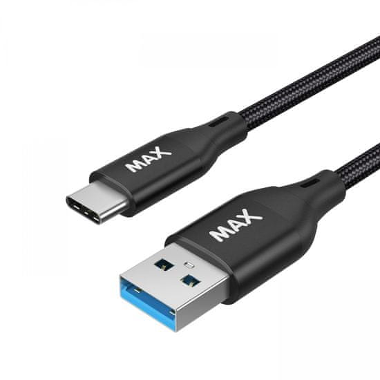 MAX kábel USB 3.0 - USB-C, 2 m, opletený, čierny (UCC2B)