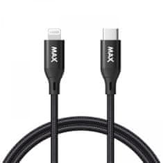 MAX kábel MFi Lightning - USB-C, 1 m, opletený, čierny (UCL1B)