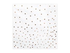 Párty papierové obrúsky sa zlatorůžovými bodkami - svadba - biele - 33x33 cm - 20 ks