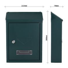 Rottner Udine poštová schránka zelená | Cylindrický zámok | 21.5 x 30 x 7 cm