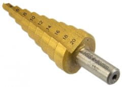 GEKO Vrták stupňovitý 4-20 mm do plechu krok 2mm TiN