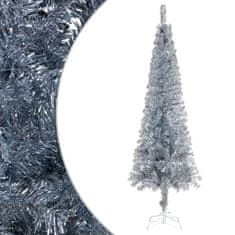 Vidaxl Úzky vianočný stromček s LED a sadou gulí strieborný 210 cm