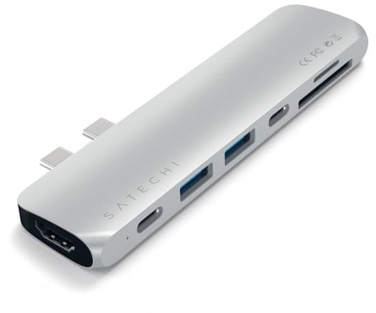 Satechi Aluminium Type-C PRO Hub (HDMI 4K,PassThroughCharging,2× USB3.0,2×SD,ThunderBolt 3) ST-CMBPS, strieborná