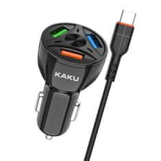 Kaku Car Charger autonabíjačka 3xUSB QC 4.8A 20W + USB-C kábel, čierna