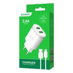 Kaku Charger sieťová nabíjačka 2x USB 12W 2.4A + Lightning kábel 1m, biela
