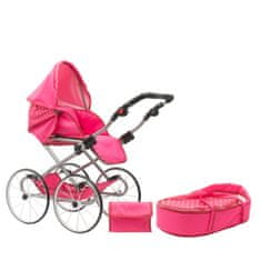 NEW BABY Detský Retro kočík pre bábiky 2v1 Anetka ružový s bodkami