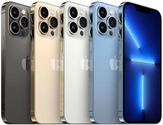 Apple iPhone 13 Pro, supervýkonný procesor, strojové učenie, A15 Bionic, trojitý ultraširokouhlý fotoaparát, IP68, vodoodolný, Face ID, čítačka tváre, Dolby Atmos, ProMotion