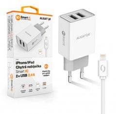 Aligator Chytrá sieťová nabíjačka 2,4A, 2xUSB, smart IC, biela, USB kábel pre iPhone / iPad