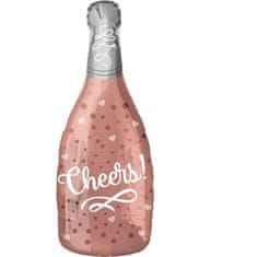 Balón fóliový Fľaša šampanského - Champagne Cheers - ružovozlatá - 60 cm