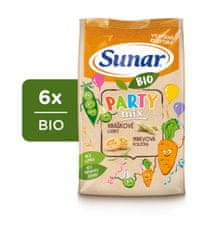 Sunar BIO Party mix, hráškové a mrkvové detské chrumky 6 x 45 g