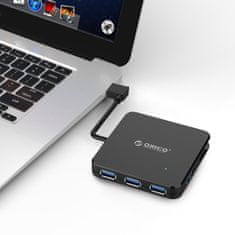 Orico 4 portový USB 3.0 ultra-mini HUB s 20cm skladacím káblom USB 3.0-čierny; C3H4-BK