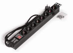 Opticum Rozvodný panel AX 19"/zásuvková lišta 1,5 m, 8 zásuviek + vypínač, čierna