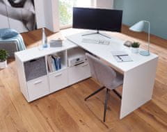 Bruxxi Rohový písací stôl Buero, 136 cm, biela