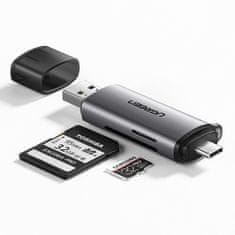 Ugreen CM184 adaptér USB-C TF + čítačka kariet SD / microSD, sivá