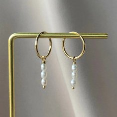 Decadorn Kruhové pozlátené náušnice s pravými perlami 2v1 Sea Pearl Mini Hoop Earrings - Gold